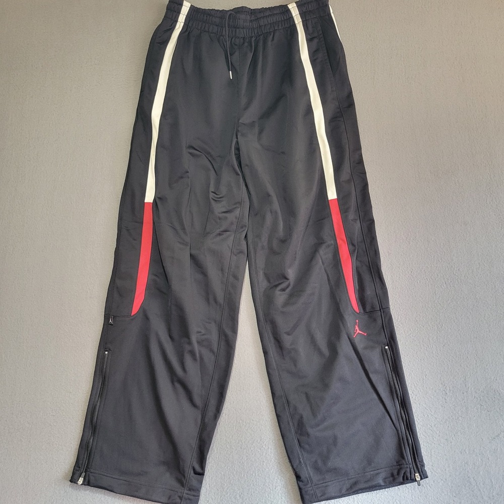 Jordan Mens Black Red White Wide Leg Ankle Zip Track Pants Large